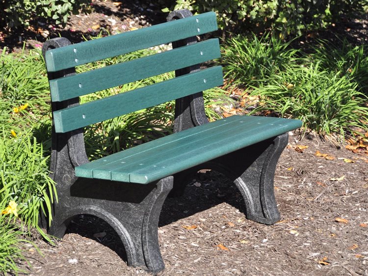 Frog Furnishings Green Comfort Park Bench 4' Option With Colored Garden Background