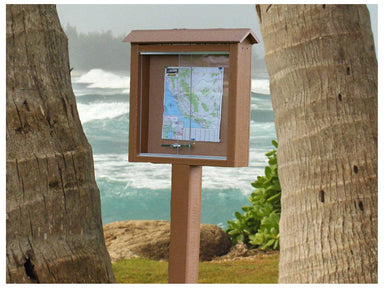 Frog Furnishings Small Cedar Outdoor Message Center Cork Bulletin Board with Sliding Door and Beach Background