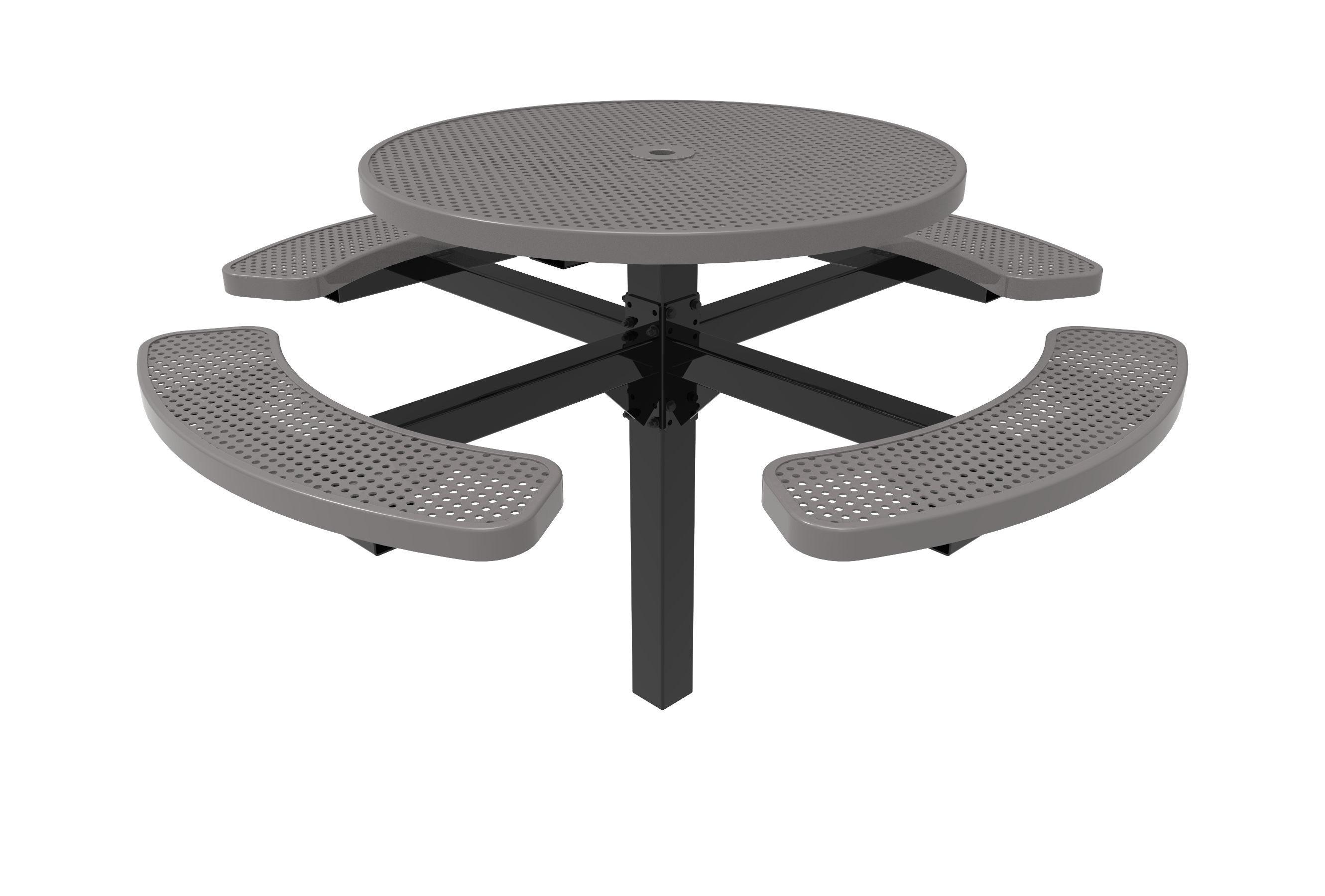 Gray MyTCoat Round Pedestal Picnic Table 4 Seat Inground Mount Studio Image