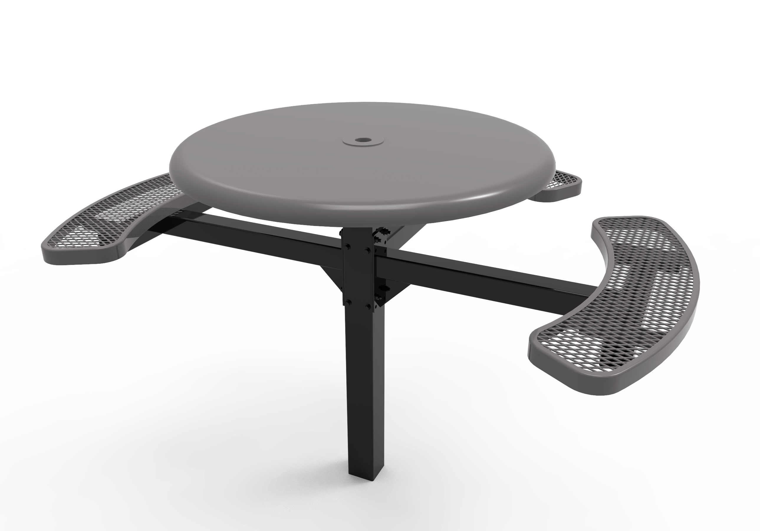 Gray MyTCoat Round Solid Top Pedestal Picnic Table 3 Seat Inground Mount Studio Image