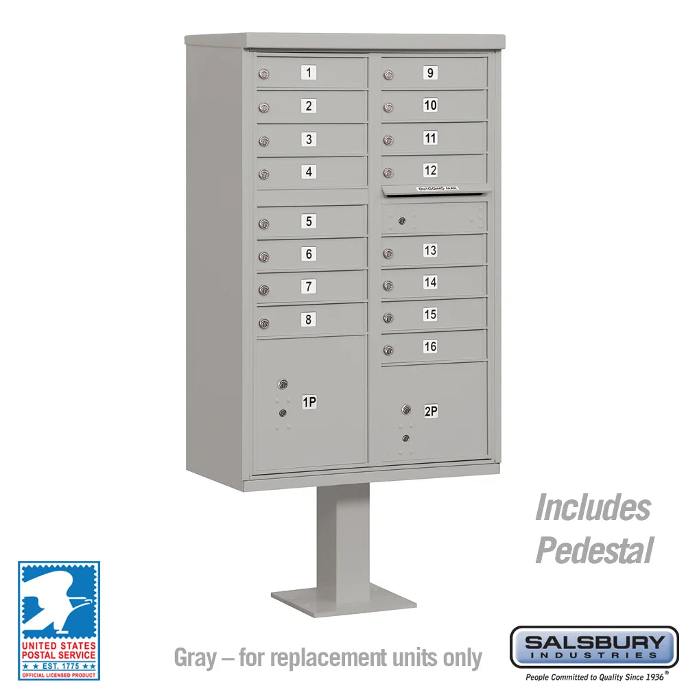 Gray Salsbury USPS Approved 16 Door Cluster Mailbox Unit with 2 Parcel Lockers
