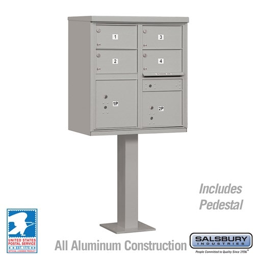 Gray Salsbury USPS Mailbox Cluster Unit with 4 Door and 2 Parcel Lockers Studio Image