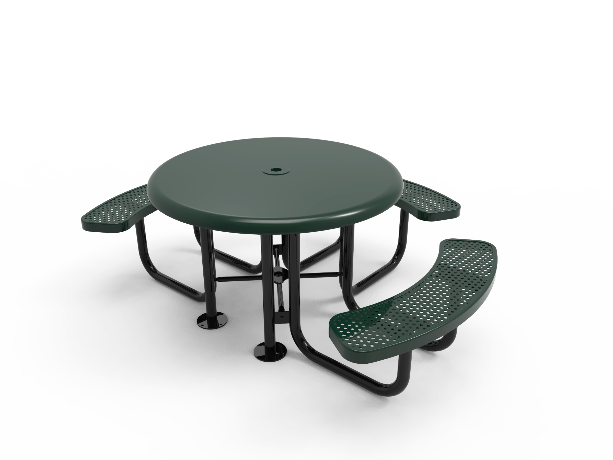 Green MyTCoat 3 Seat Accessible Round Solid Top Portable Picnic Table Punched Steel Studio Image