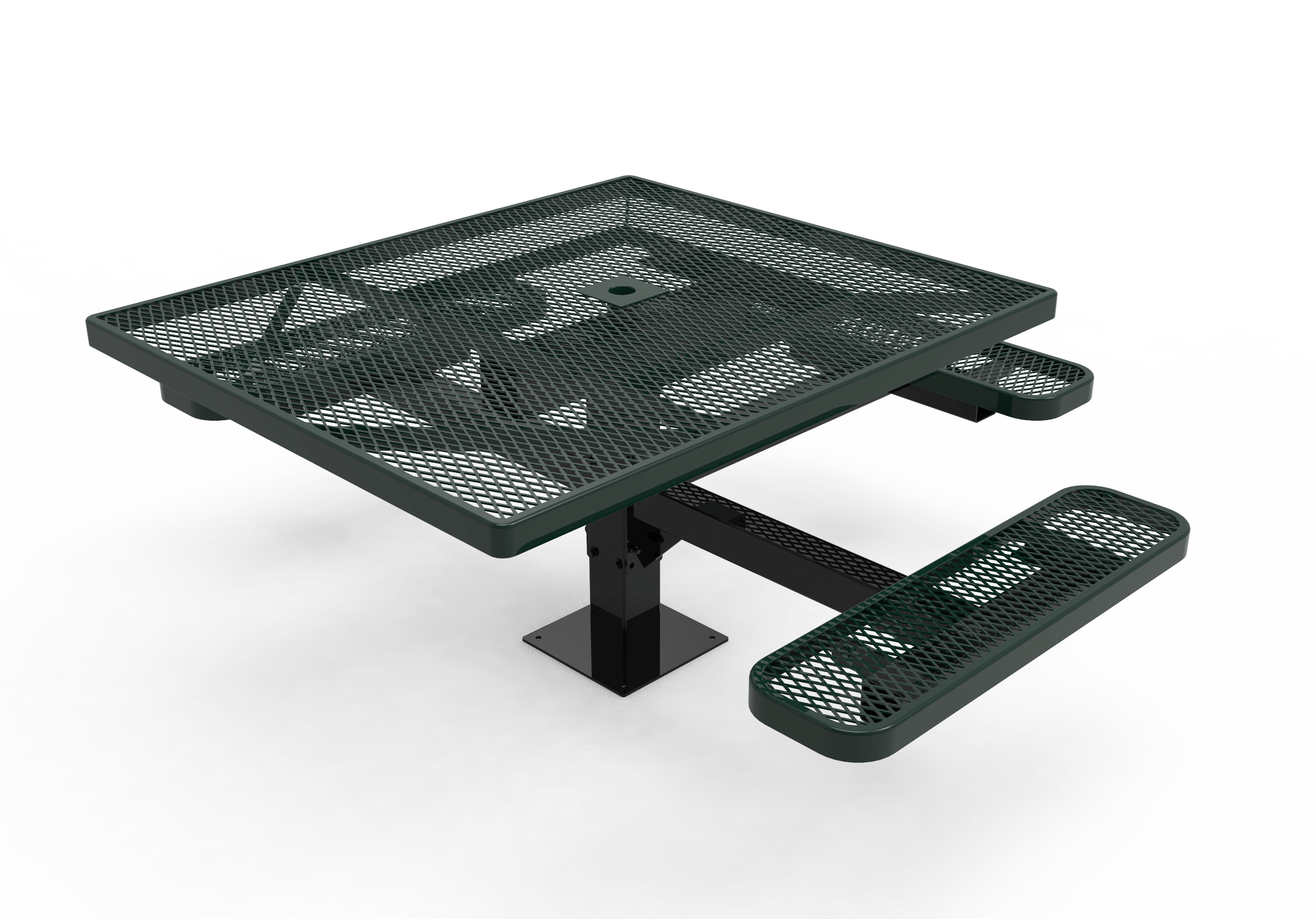 Green MyTCoat 3 Seat Accessible Square Pedestal Picnic Table Surface Mount Studio Image
