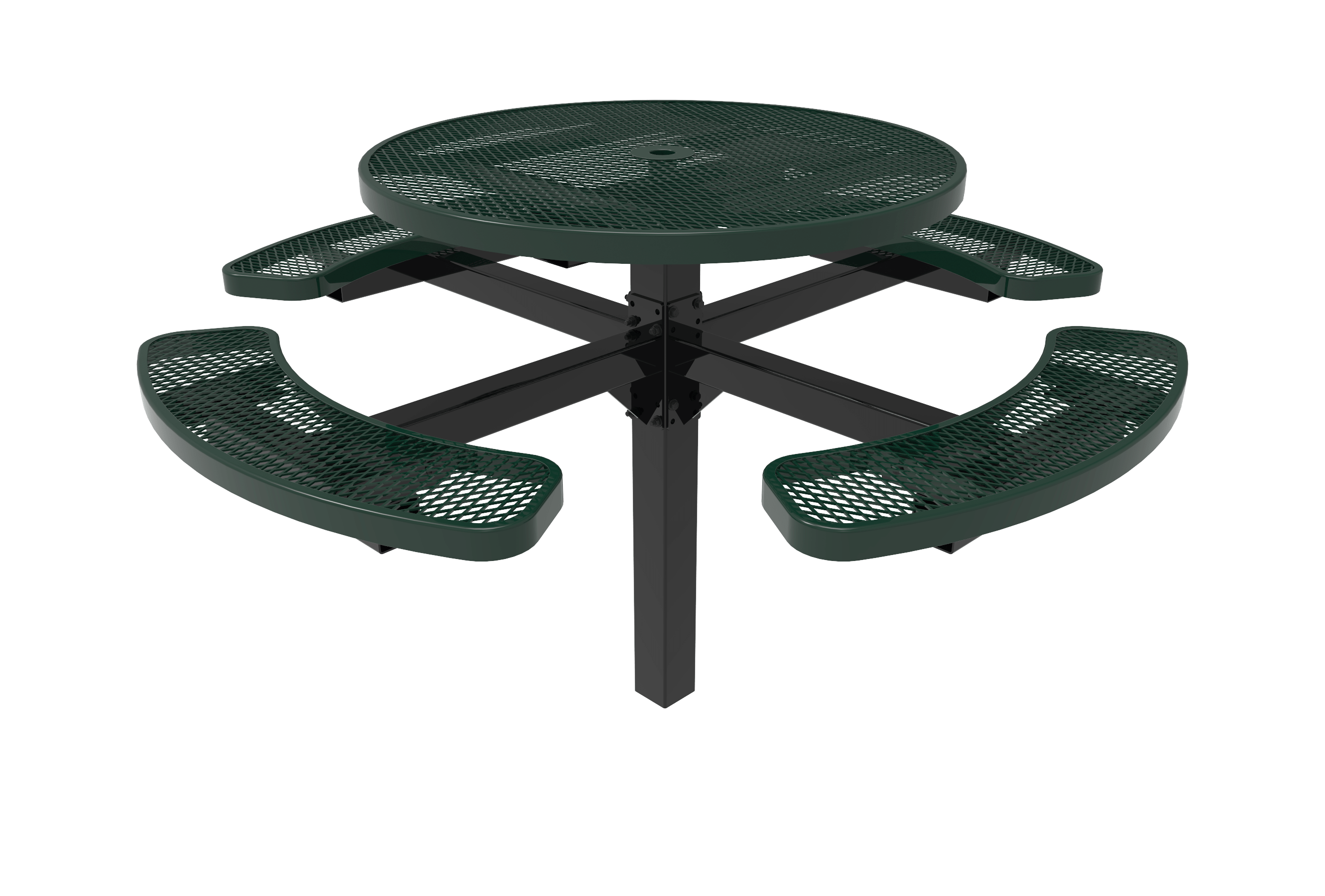Green MyTCoat Round Pedestal Picnic Table 4 Seat Inground Mount Studio Image