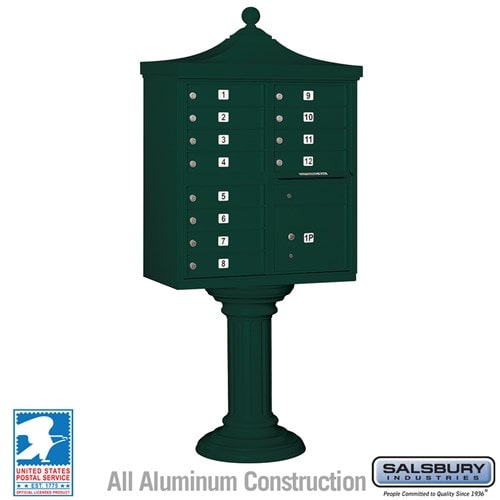 Green Salsbury USPS Decorative Mailbox Cluster Unit with 12 Doors and Parcel Locker Studio Image