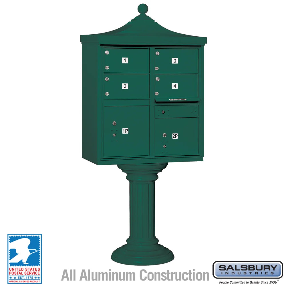 Green Salsbury USPS Decorative Mailbox Cluster Unit with 4 Door and 2 Parcel Lockers Studio Image
