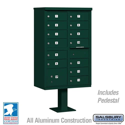 Green Salsbury USPS Mailbox Cluster Unit with 13 Doors and  Parcel Locker