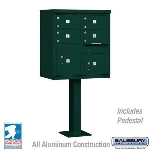 Green Salsbury USPS Mailbox Cluster Unit with 4 Door and 2 Parcel Lockers Studio Image