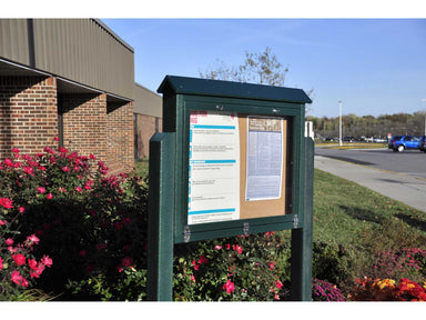 Medium Green Frog Furnishings Outdoor Message Center Cork Bulletin Board Environmental Photo in front of School
