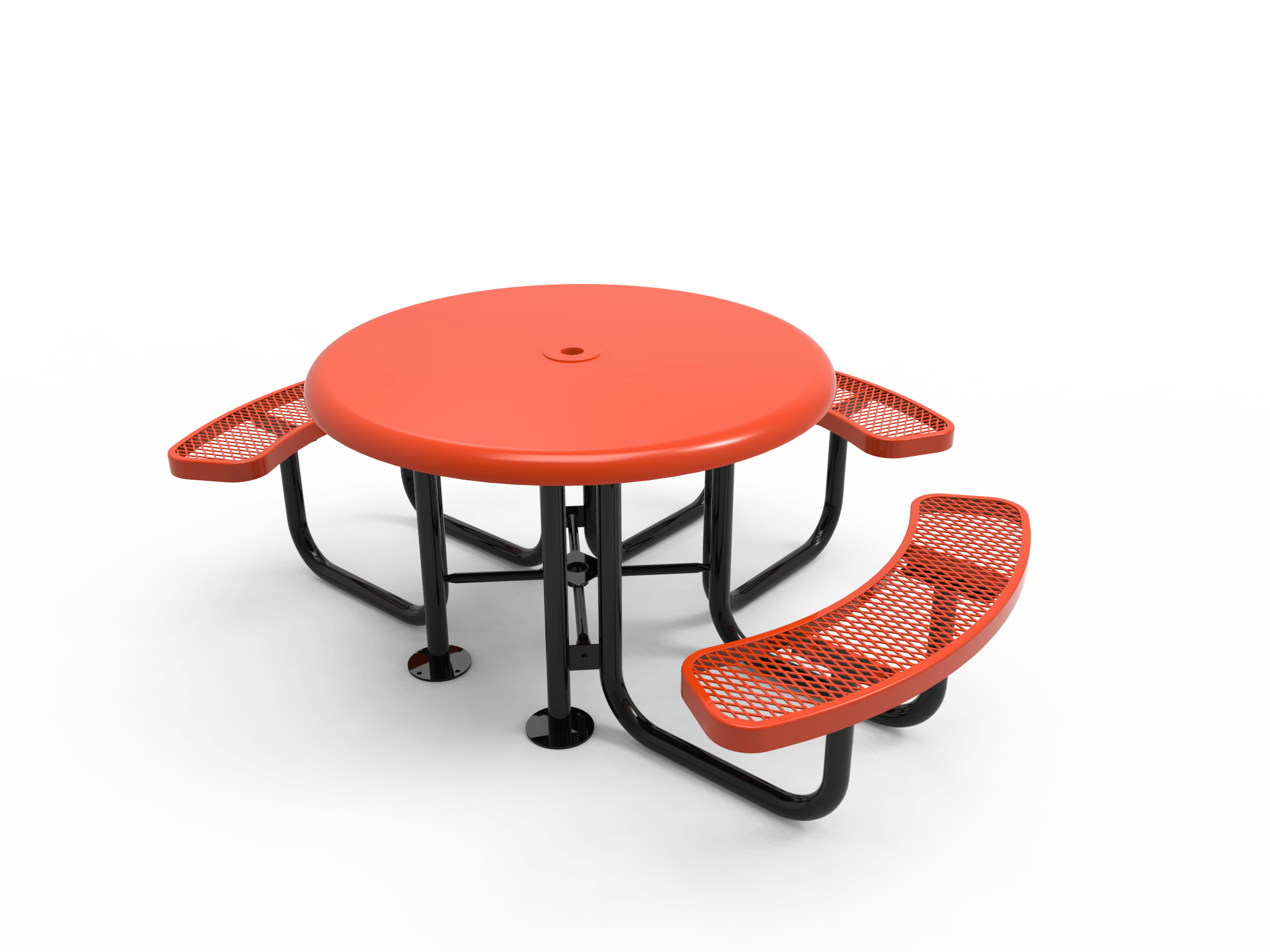 Red MyTCoat 3 Seat Accessible Round Solid Top Portable Picnic Table Expanded Metal Studio Image