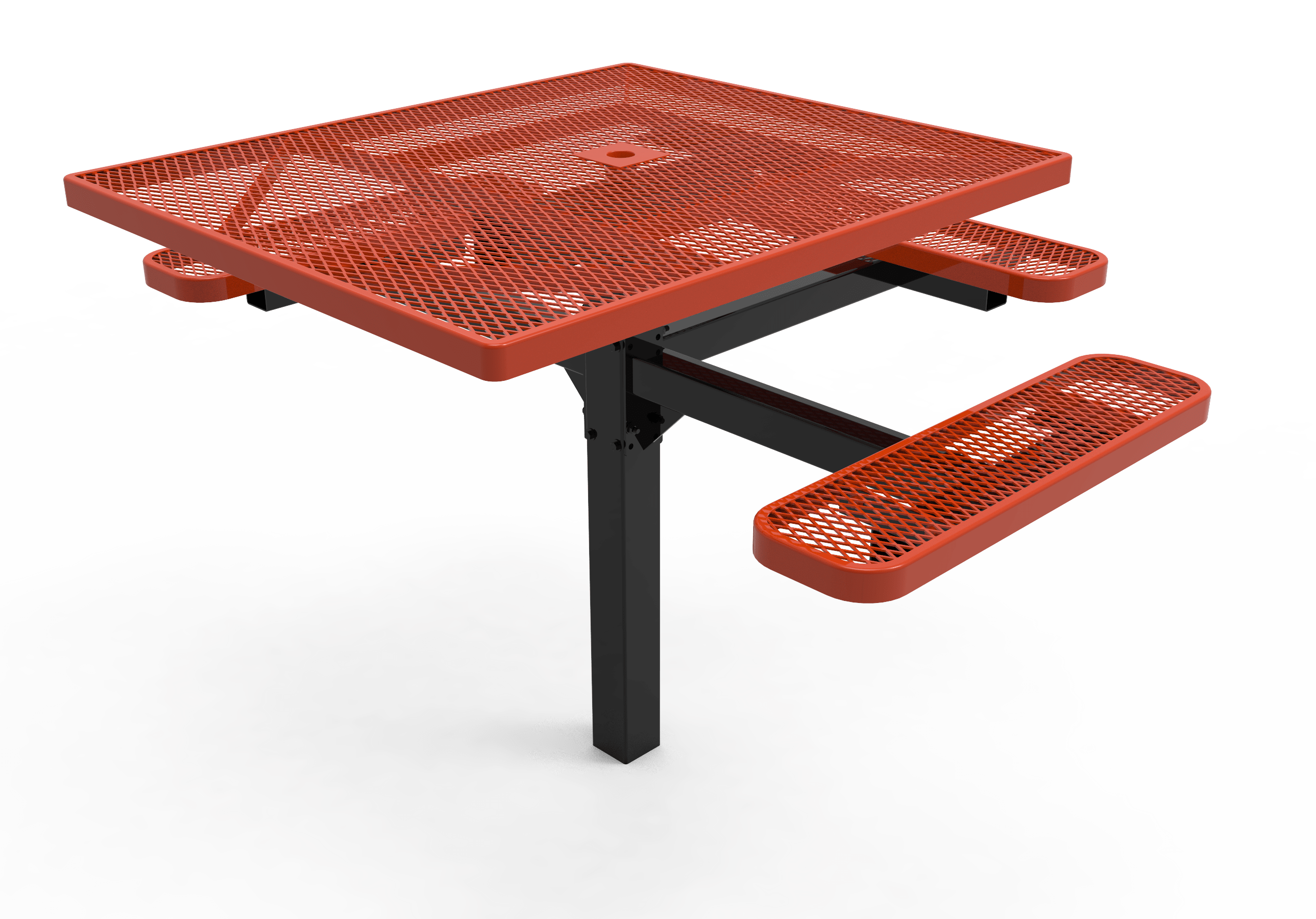 Red MyTCoat 3 Seat Accessible Square Pedestal Picnic Table Inground Mount Studio Image