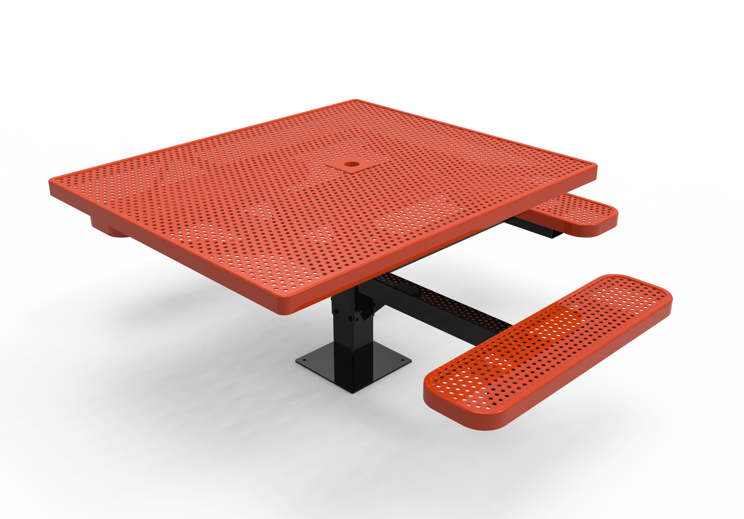 Red MyTCoat 3 Seat Accessible Square Pedestal Picnic Table Surface Mount Studio Image