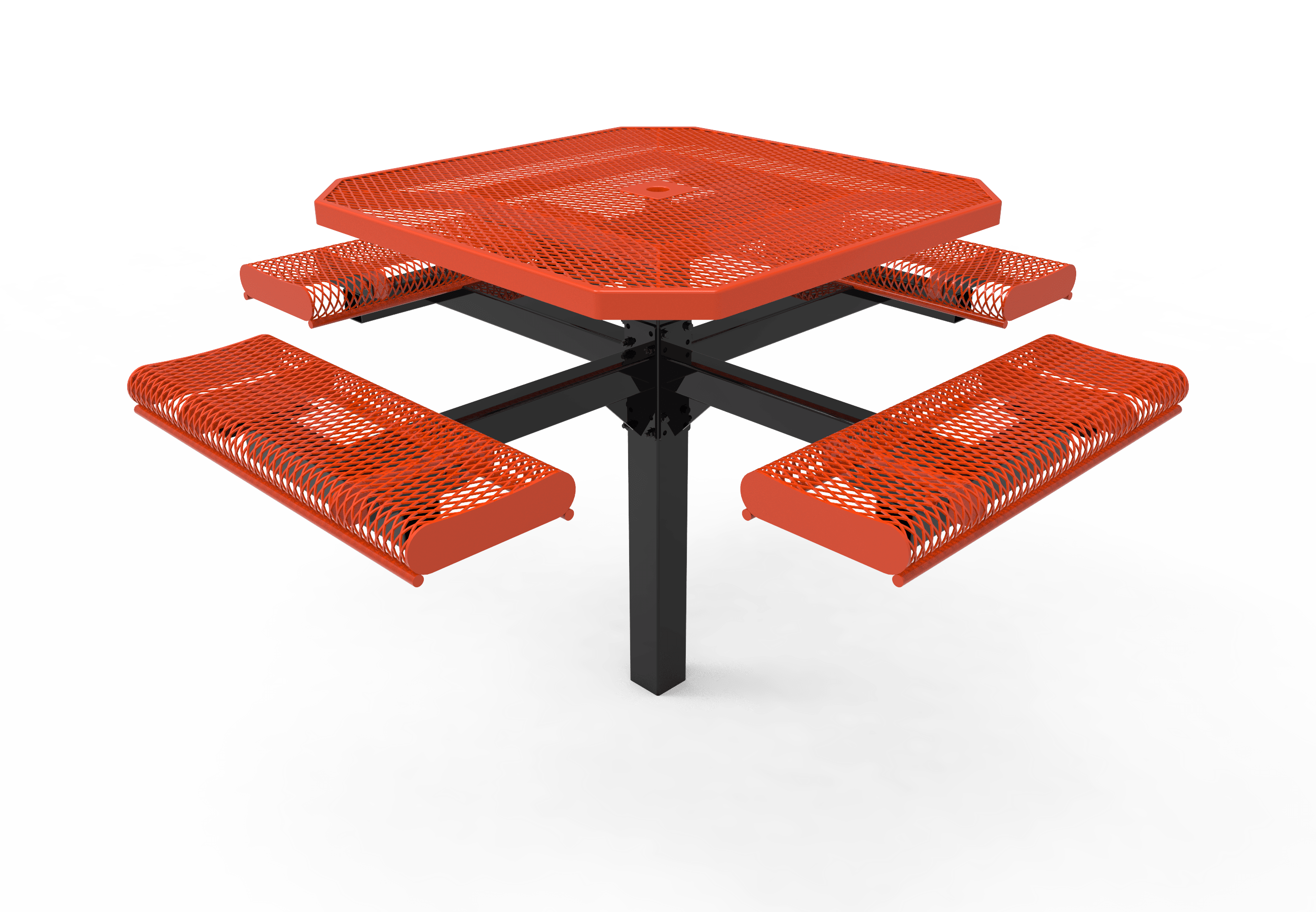 Red MyTCoat Rolled Octagon Pedestal Picnic Table 4 Seat Studio Image