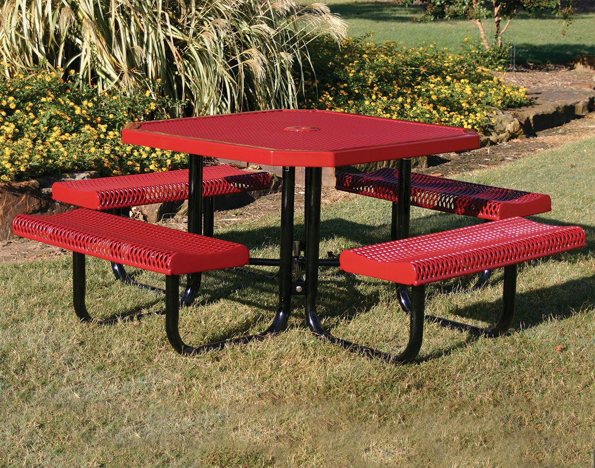 Red MyTCoat Rolled Octagon Portable Picnic Table with Sunflower Bush Background