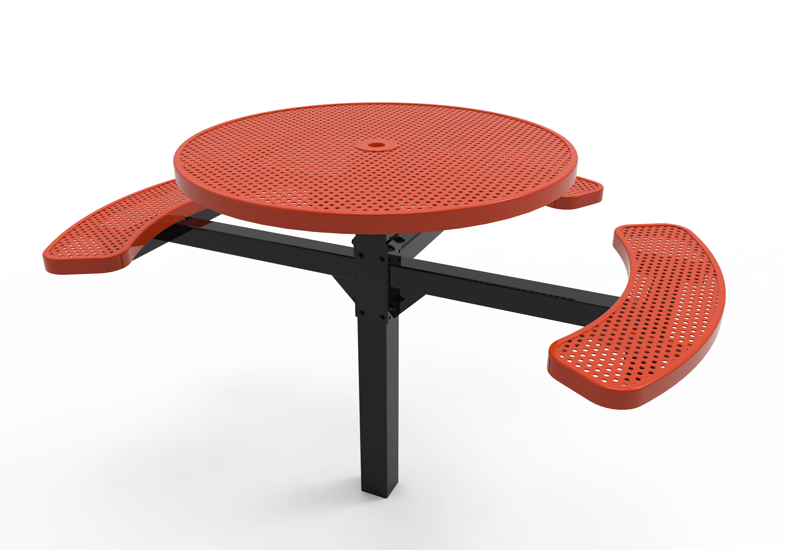 Red MyTCoat Round Pedestal Picnic Table 3 Seat Accessible Inground Mount Studio Image