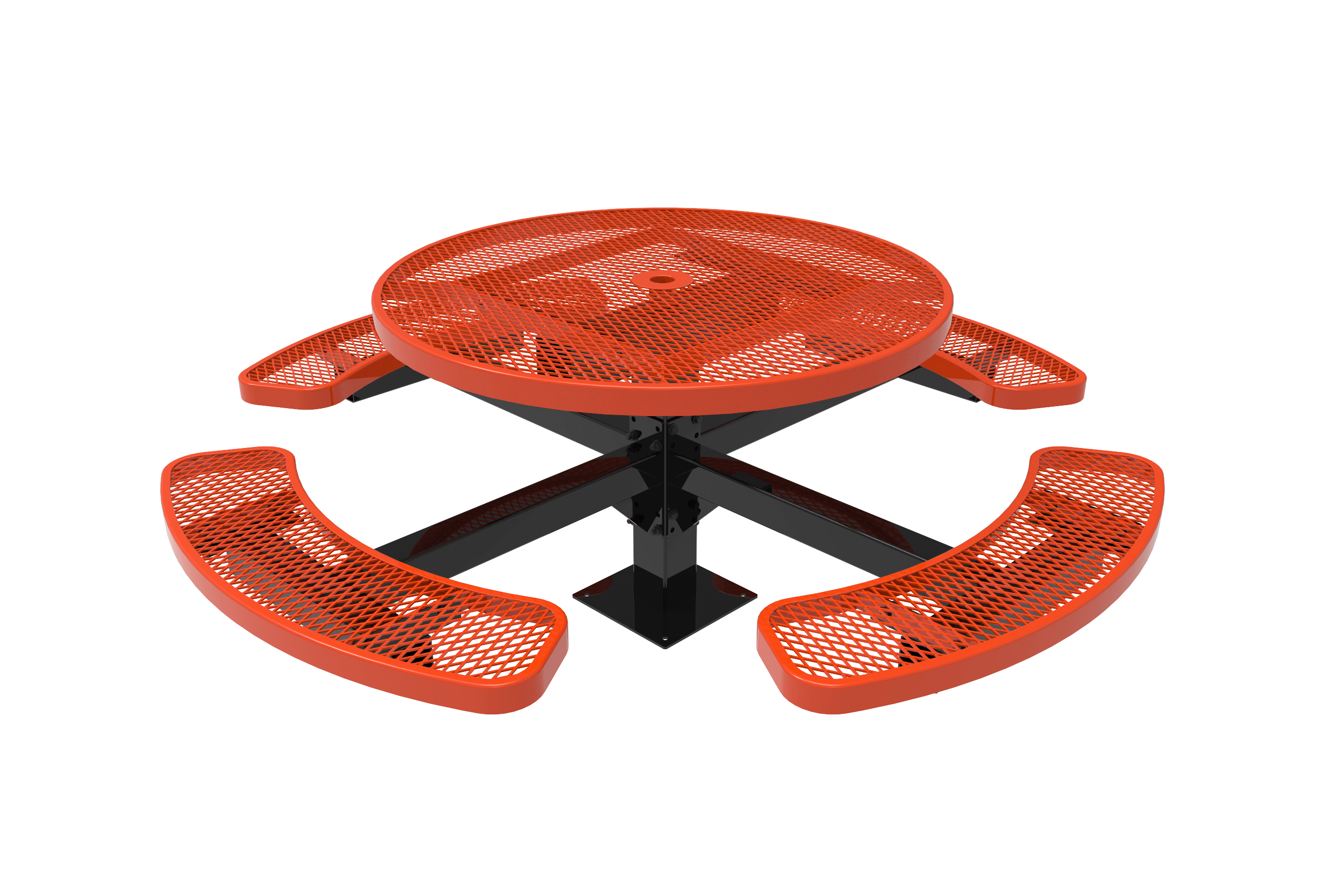 Red MyTCoat Round Pedestal Picnic Table 4 Seat Surface Mount Studio Image
