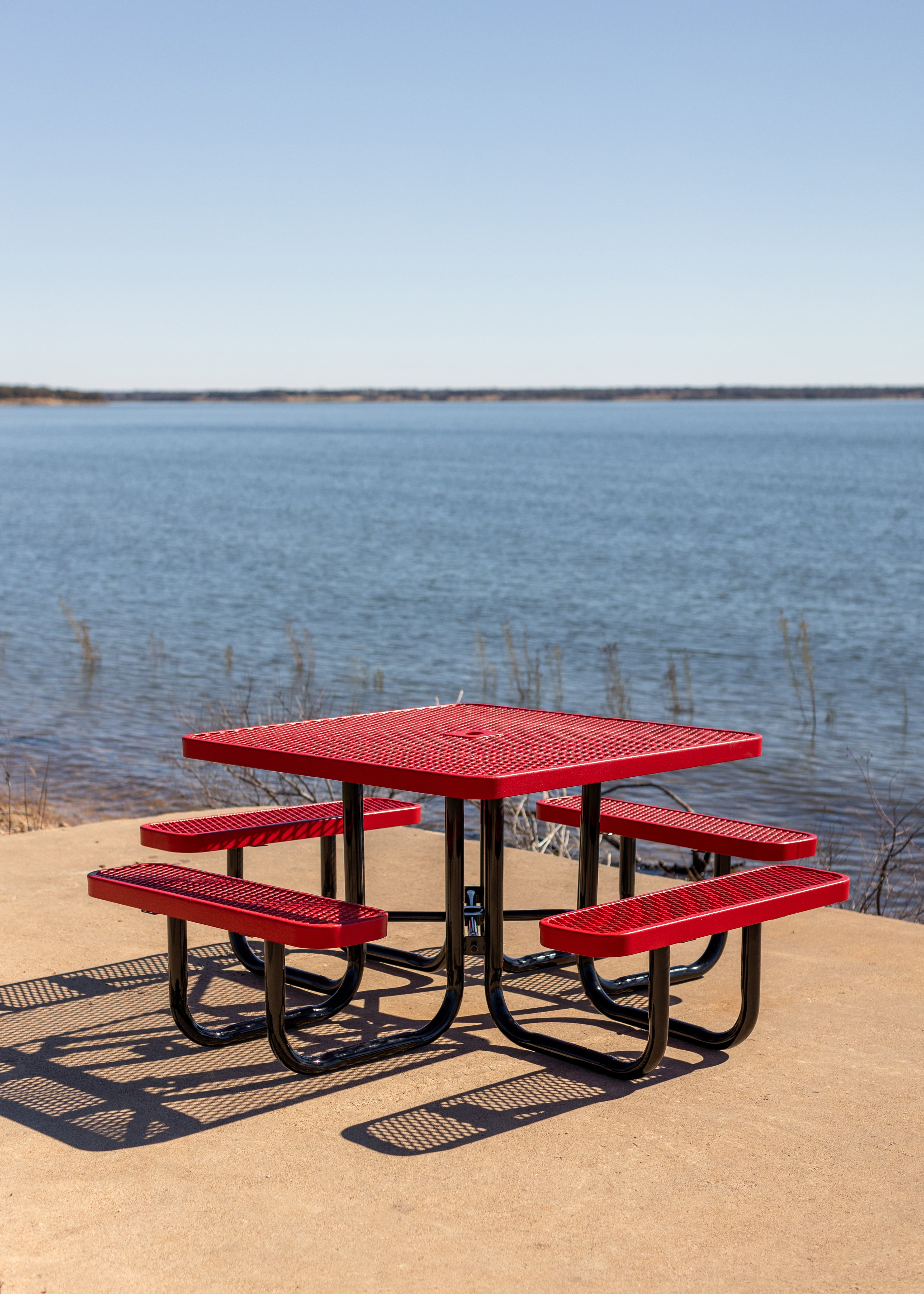 Red MyTCoat Square Portable Picnic Table with Lake Background