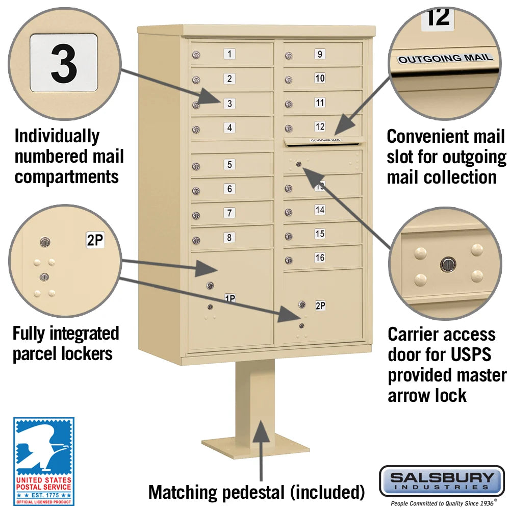 Salsbury USPS Mailbox Cluster Unit with 16 Doors and 2 Parcel Lockers