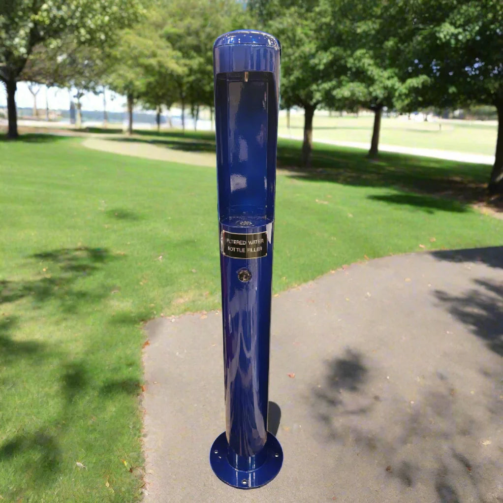 Stern-Williams 7325 Blue Outdoor Bottle Filling Station with Park Background