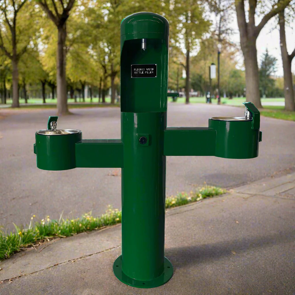 Stern-Williams Double Water Fountain with Bottle Filler 7925 with Park Background