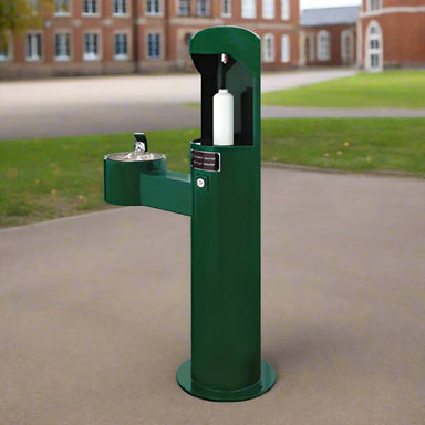 Stern-Williams Outdoor Drinking Fountain and Bottle Filler 7700 with School Background