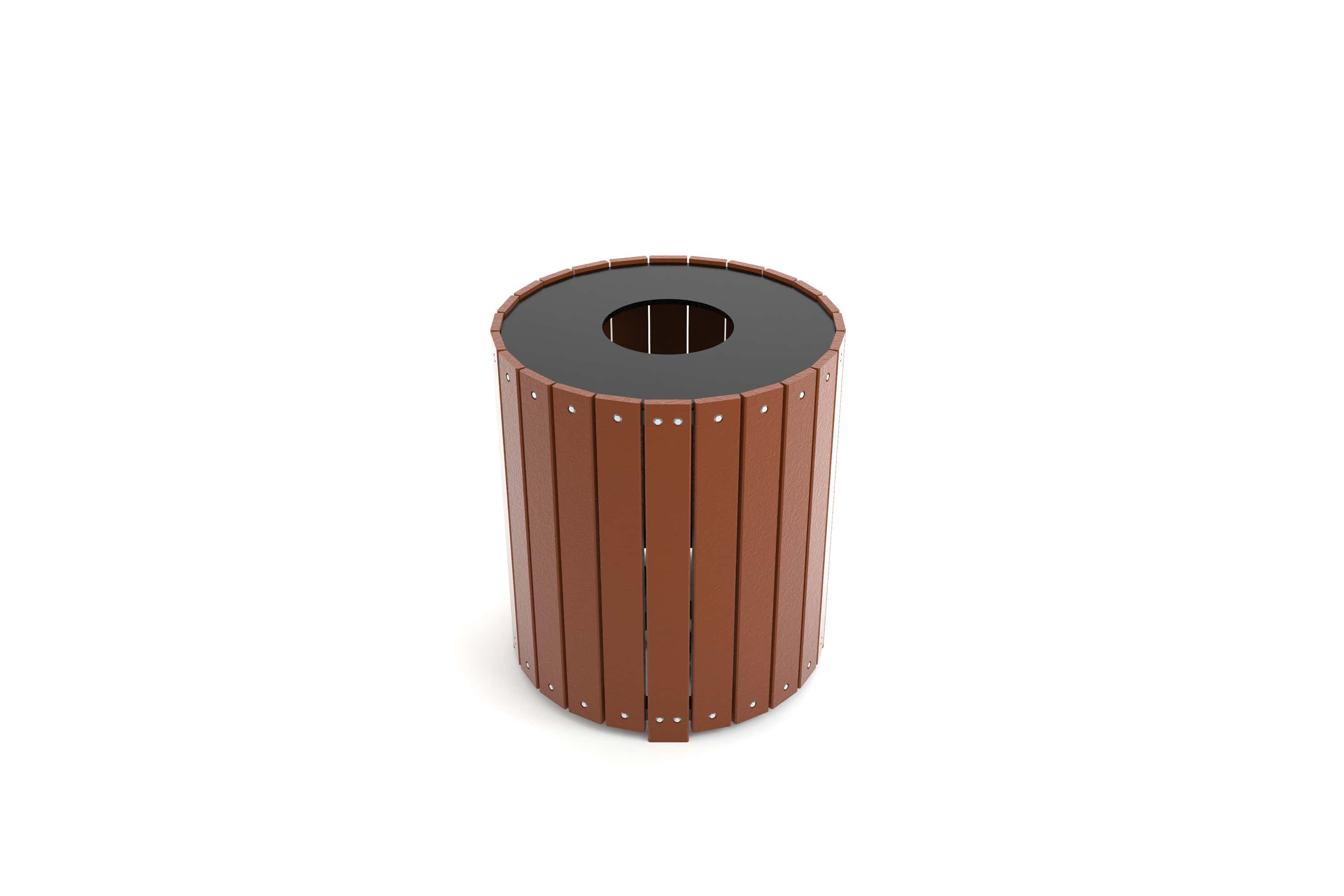 Studio Image of front of Frog Furnishings Brown 32 Gallon Wood Round Trash Can