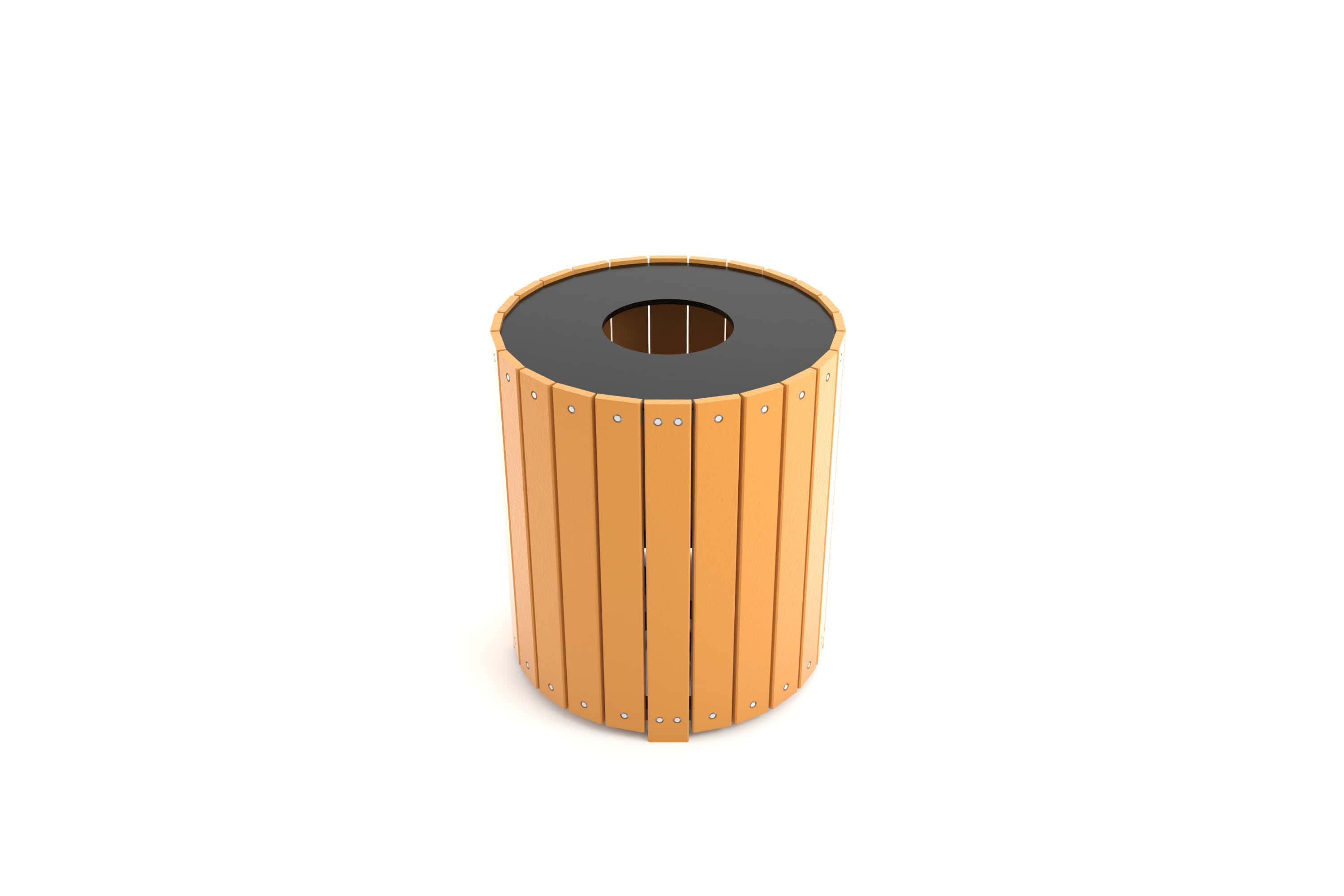 Studio Image of front of Frog Furnishings Cedar 32 Gallon Wood Round Trash Can