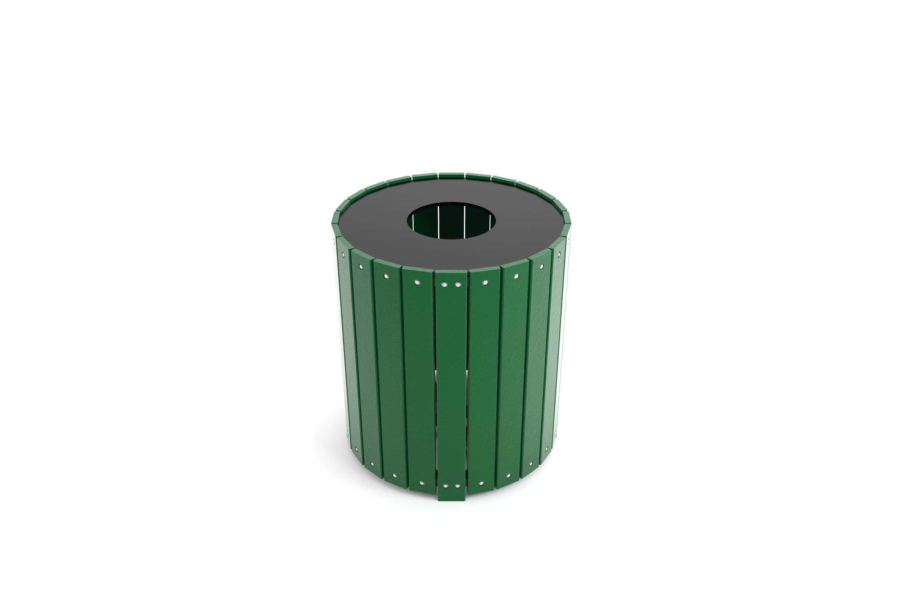 Studio Image of front of Frog Furnishings Green 32 Gallon Wood Round Trash Can