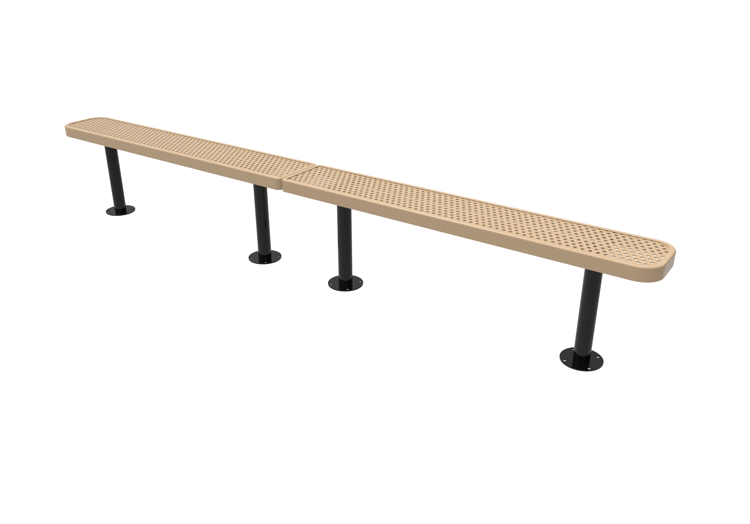 Tan MyTCoat Metal Outdoor Bench Without Backrest Studio Image 15 foot option Surface Mount