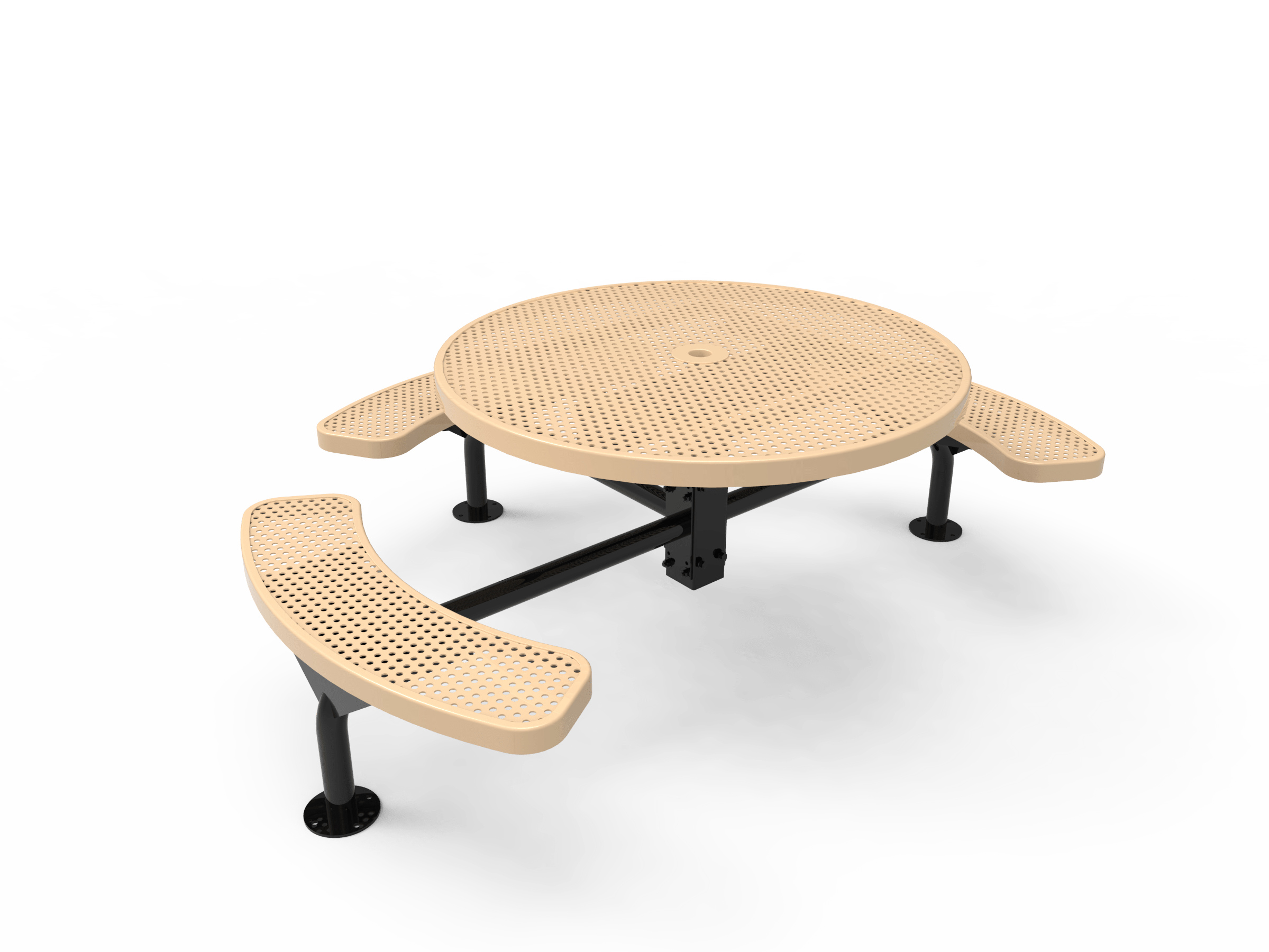 Tan MyTCoat Nexus Round Picnic Table 3 Seat Accessible Surface Mount Studio Image