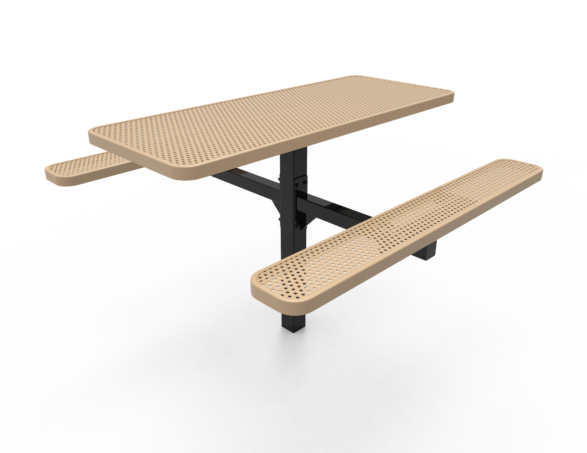 Tan MyTCoat Rectangular Single Pedestal Picnic Table Inground Mount Studio Image
