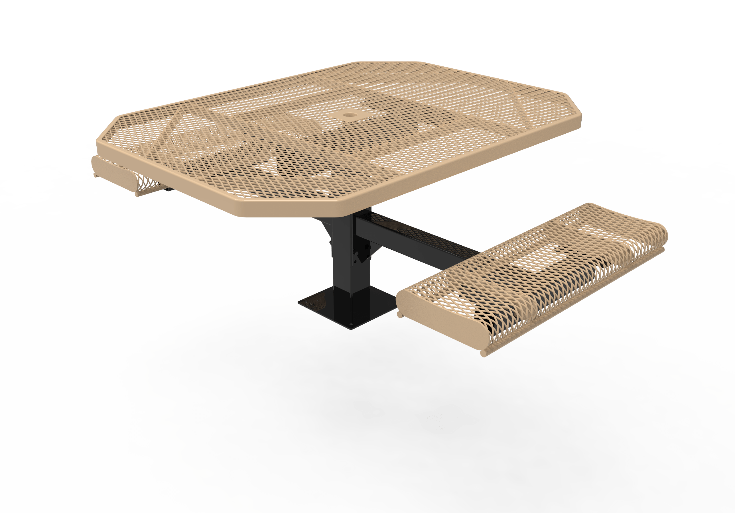 Tan MyTCoat Rolled Octagon Pedestal Picnic Table 2 Seat Accessible Studio Image