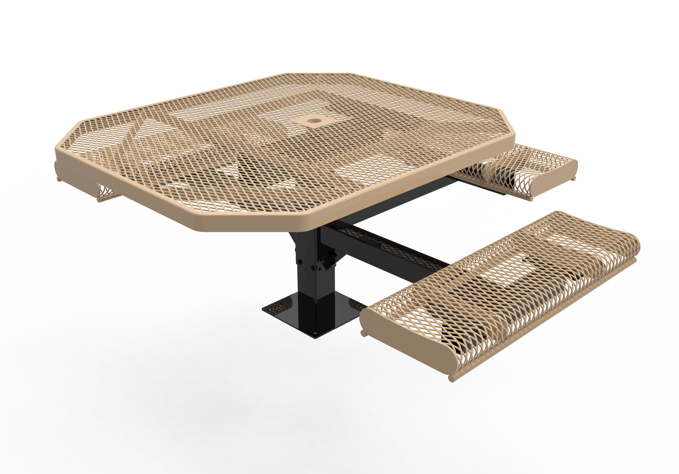 Tan MyTCoat Rolled Octagon Pedestal Picnic Table 3 Seat Accessible Studio Image