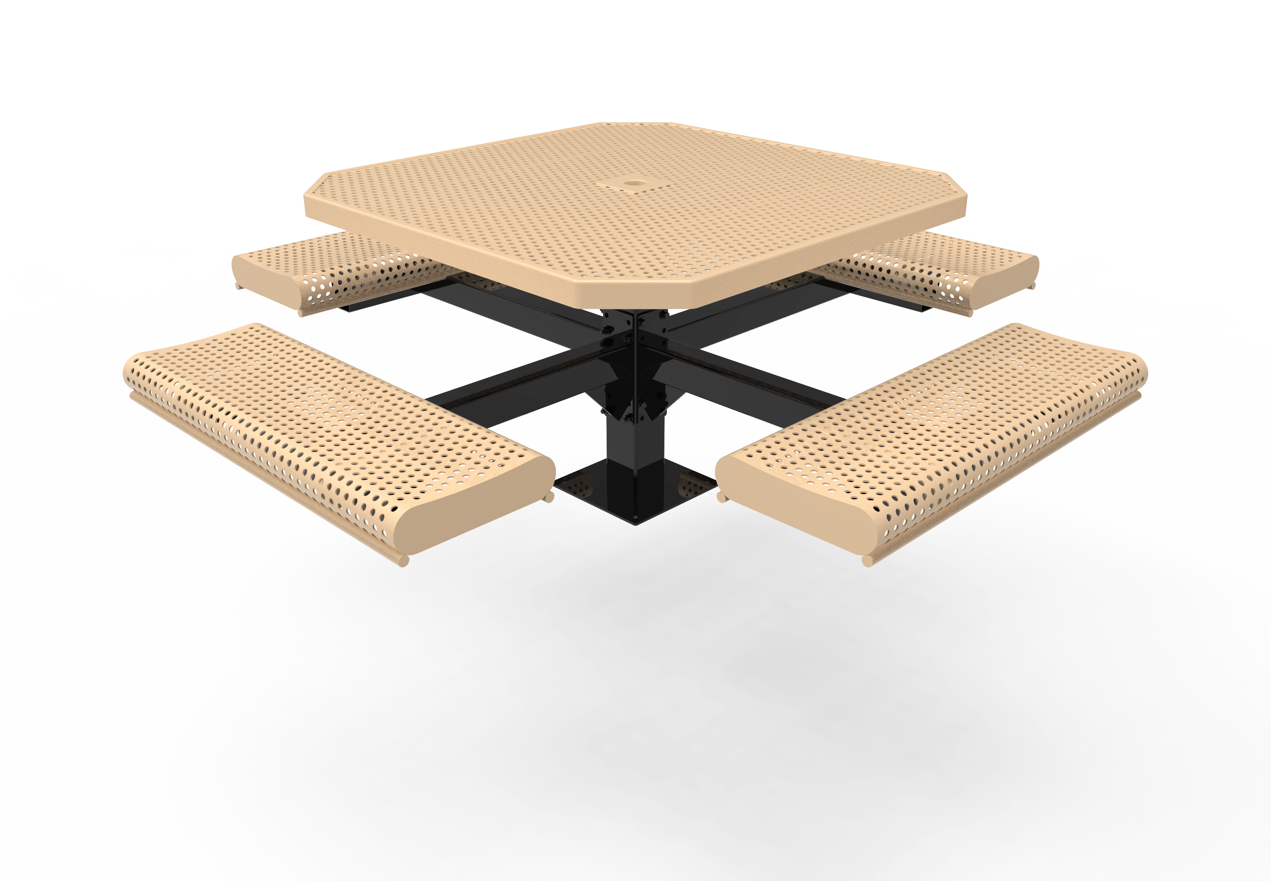 Tan MyTCoat Rolled Octagon Pedestal Picnic Table 4 Seat Studio Image