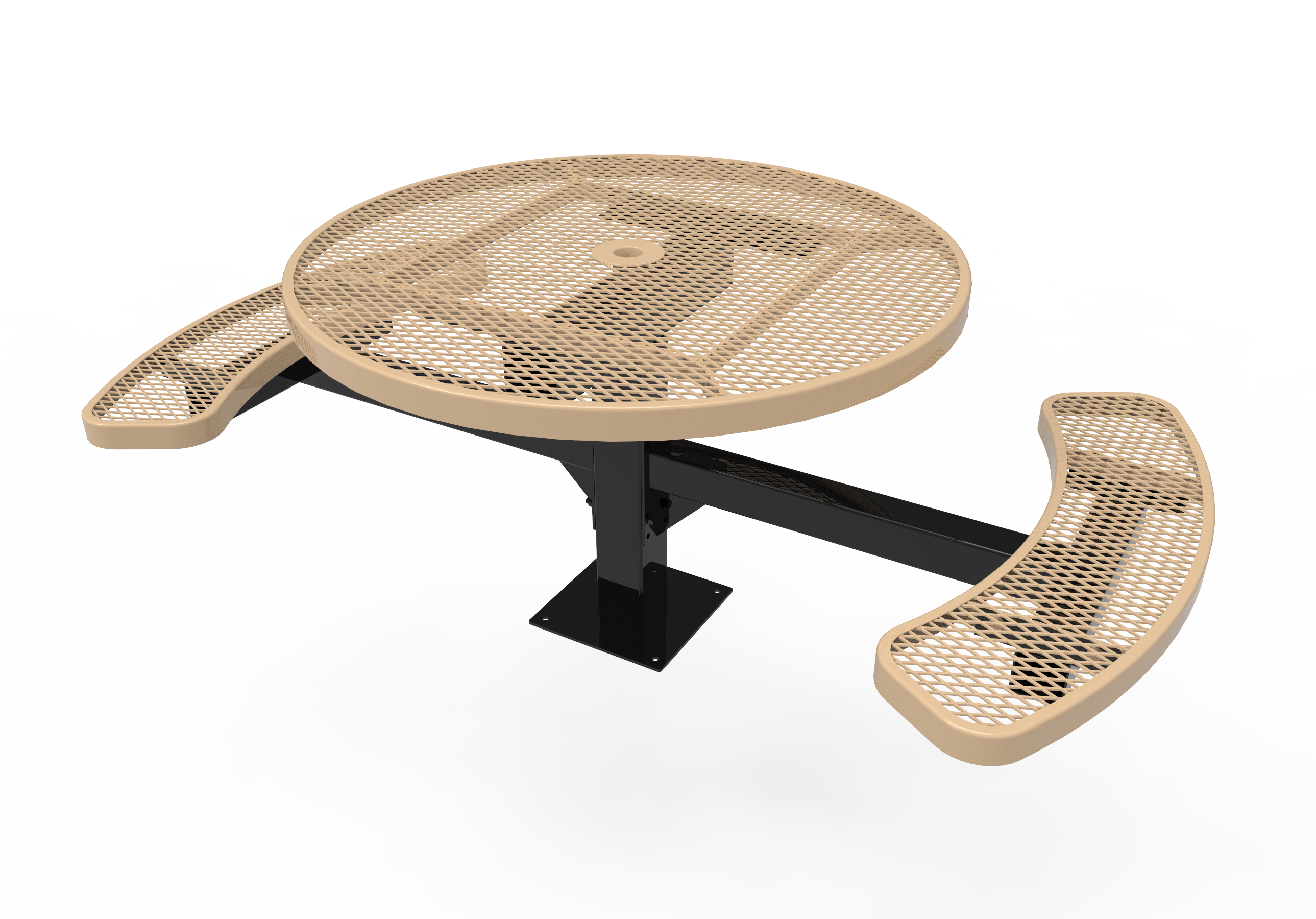 Tan MyTCoat Round Pedestal Picnic Table 2 Seat Accessible Surface Mount Studio Image