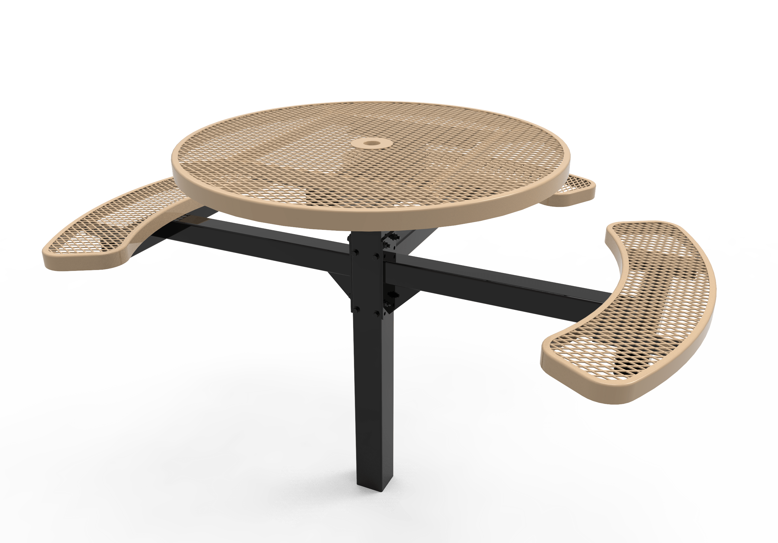 Tan MyTCoat Round Pedestal Picnic Table 3 Seat Accessible Inground Mount Studio Image