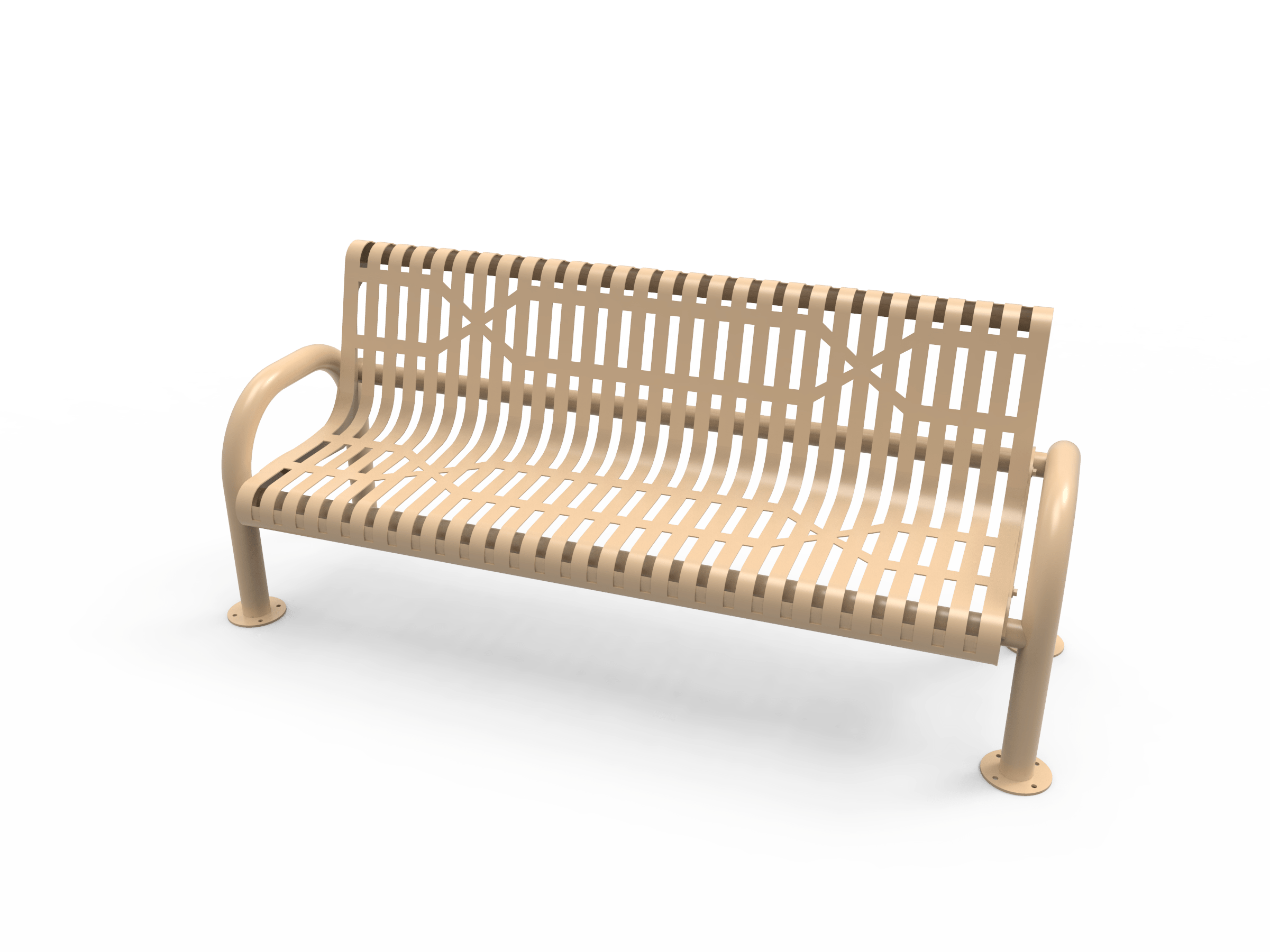 Tan MyTCoat Slatted Steel MOD Bench with Backrest Surface Mount Studio Image