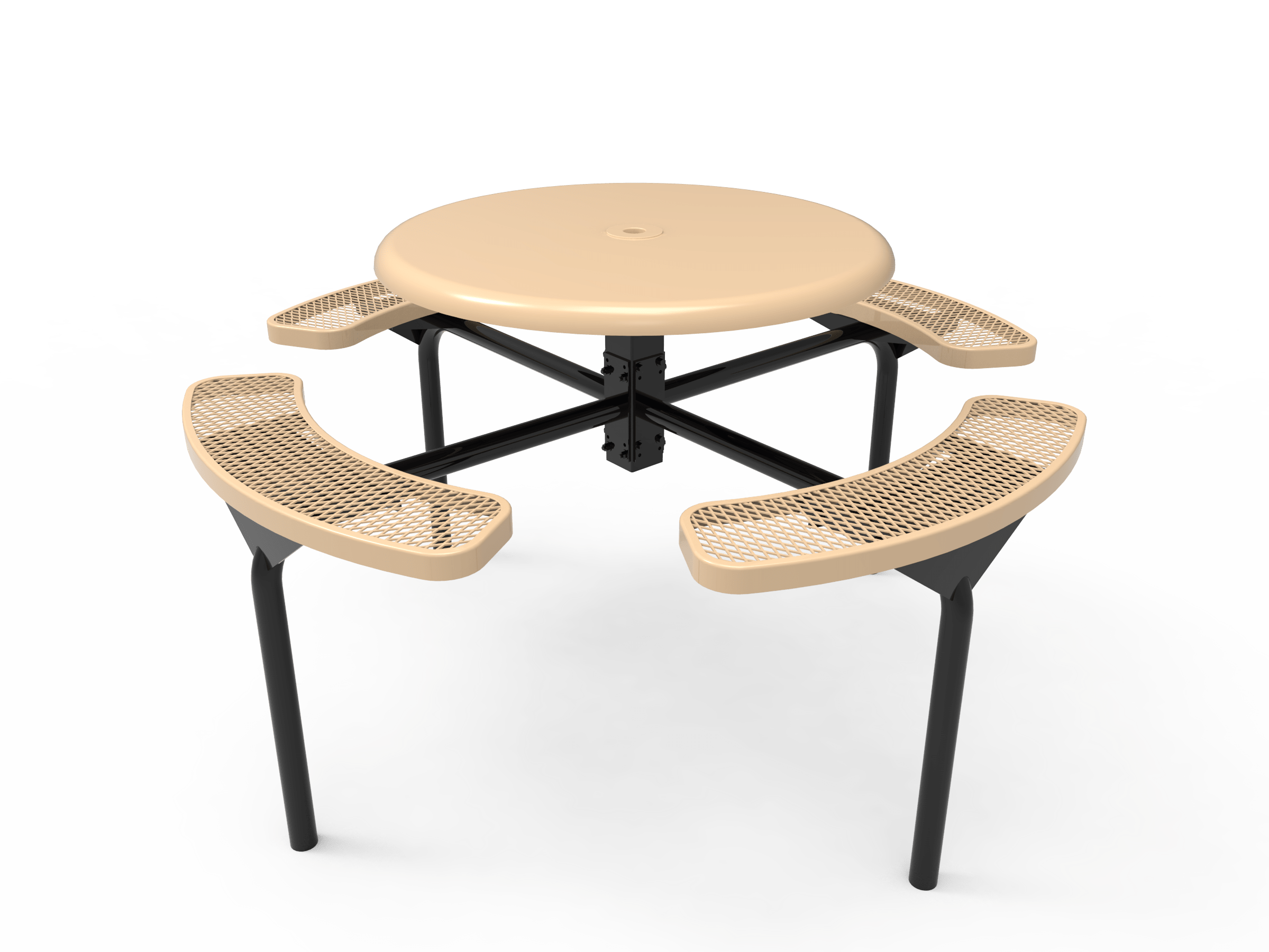 Tan MyTCoat Solid Top Nexus Picnic Table 4 Seat Inground Mount Studio Image