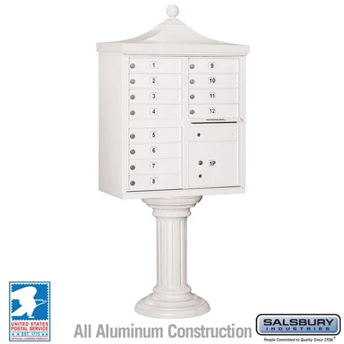 White Salsbury USPS Decorative Mailbox Cluster Unit with 12 Doors and Parcel Locker Studio Image