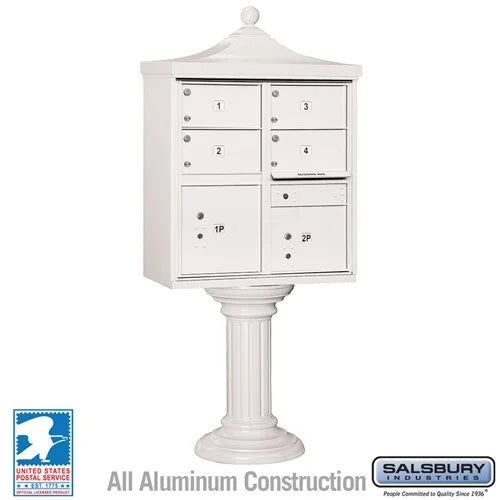 White Salsbury USPS Decorative Mailbox Cluster Unit with 4 Door and 2 Parcel Lockers Studio Image
