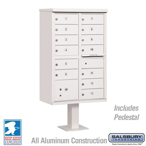 White Salsbury USPS Mailbox Cluster Unit with 13 Doors and  Parcel Locker