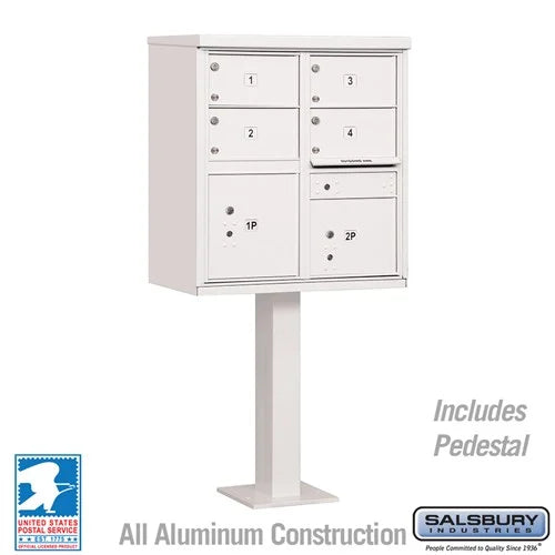White Salsbury USPS Mailbox Cluster Unit with 4 Door and 2 Parcel Lockers Studio Image
