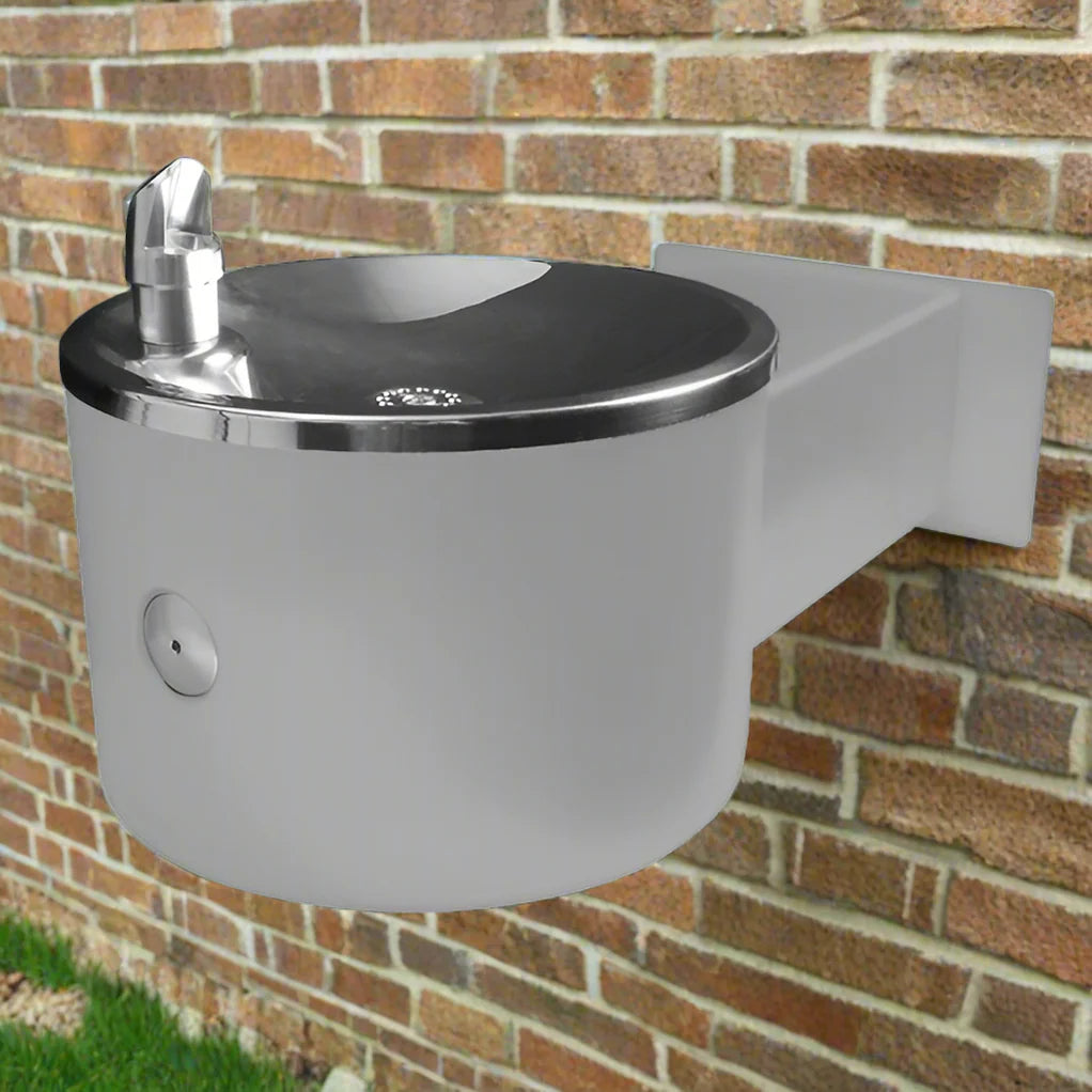 Willoughby Single Wall-Mounted Drinking Fountain against a brick wall