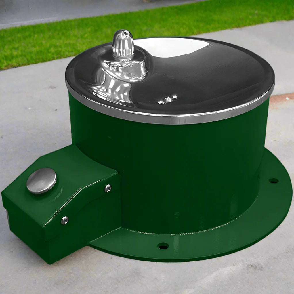 Willoughby Stainless Dog Bowl Water Fountain on a concrete surface with grass in the background