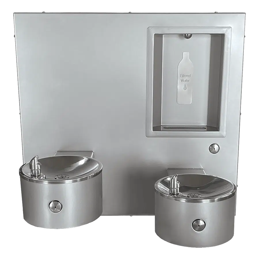Willoughby Stainless Wall Mounted Double Fountain with Bottle Filler Studio Image