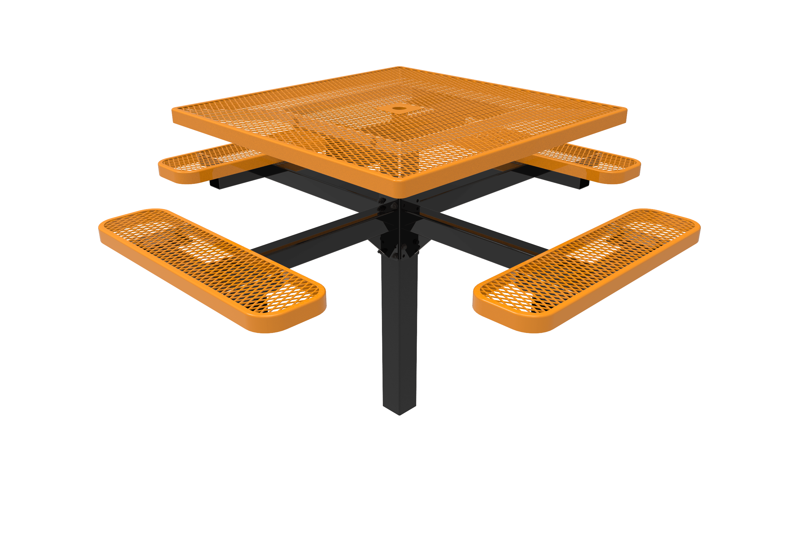 Yellow MyTCoat 4 Seat Square Pedestal Picnic Table Inground Mount Studio Image