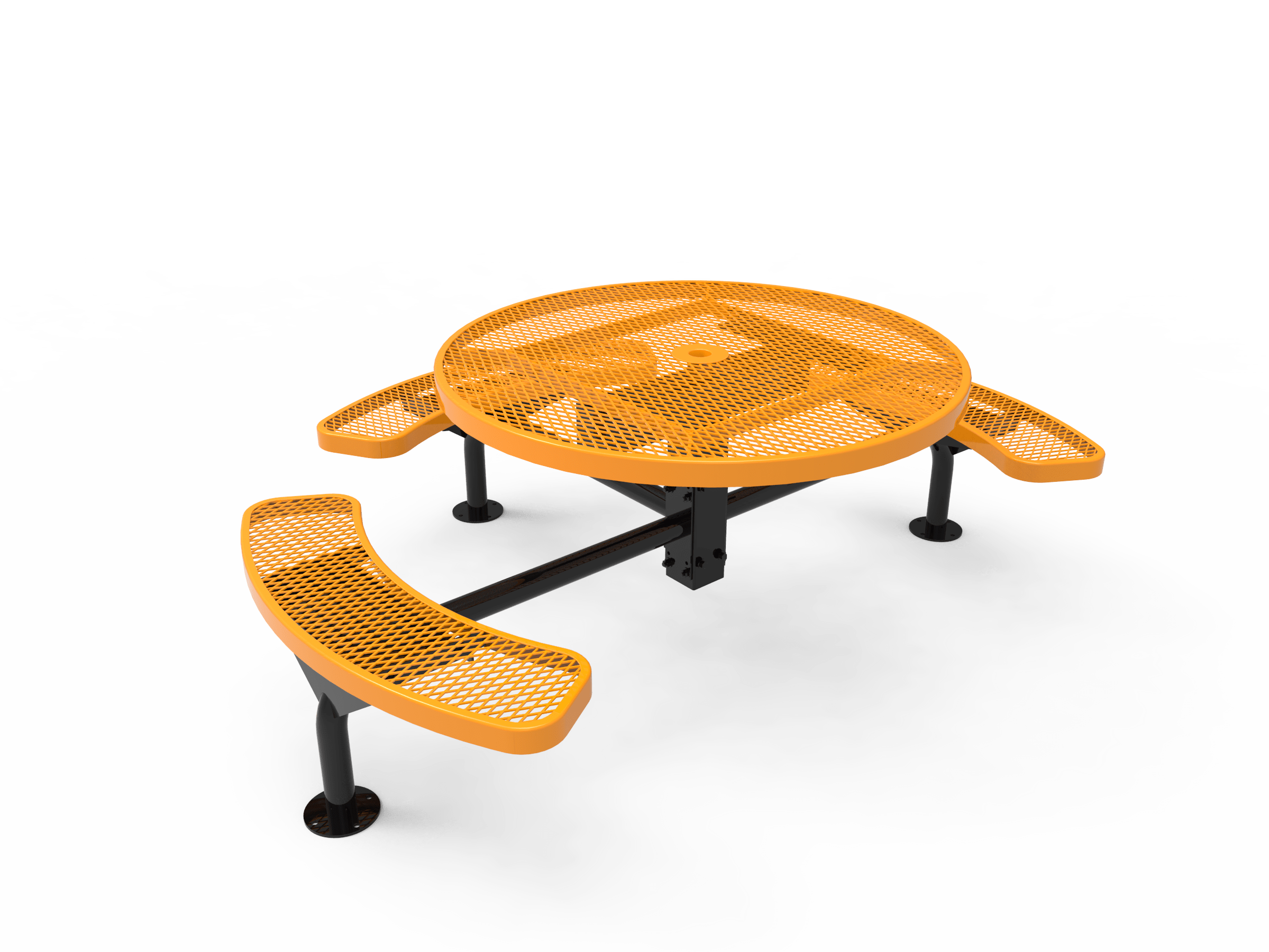 Yellow MyTCoat Nexus Round Picnic Table 3 Seat Acessible Surface Mount Studio Image