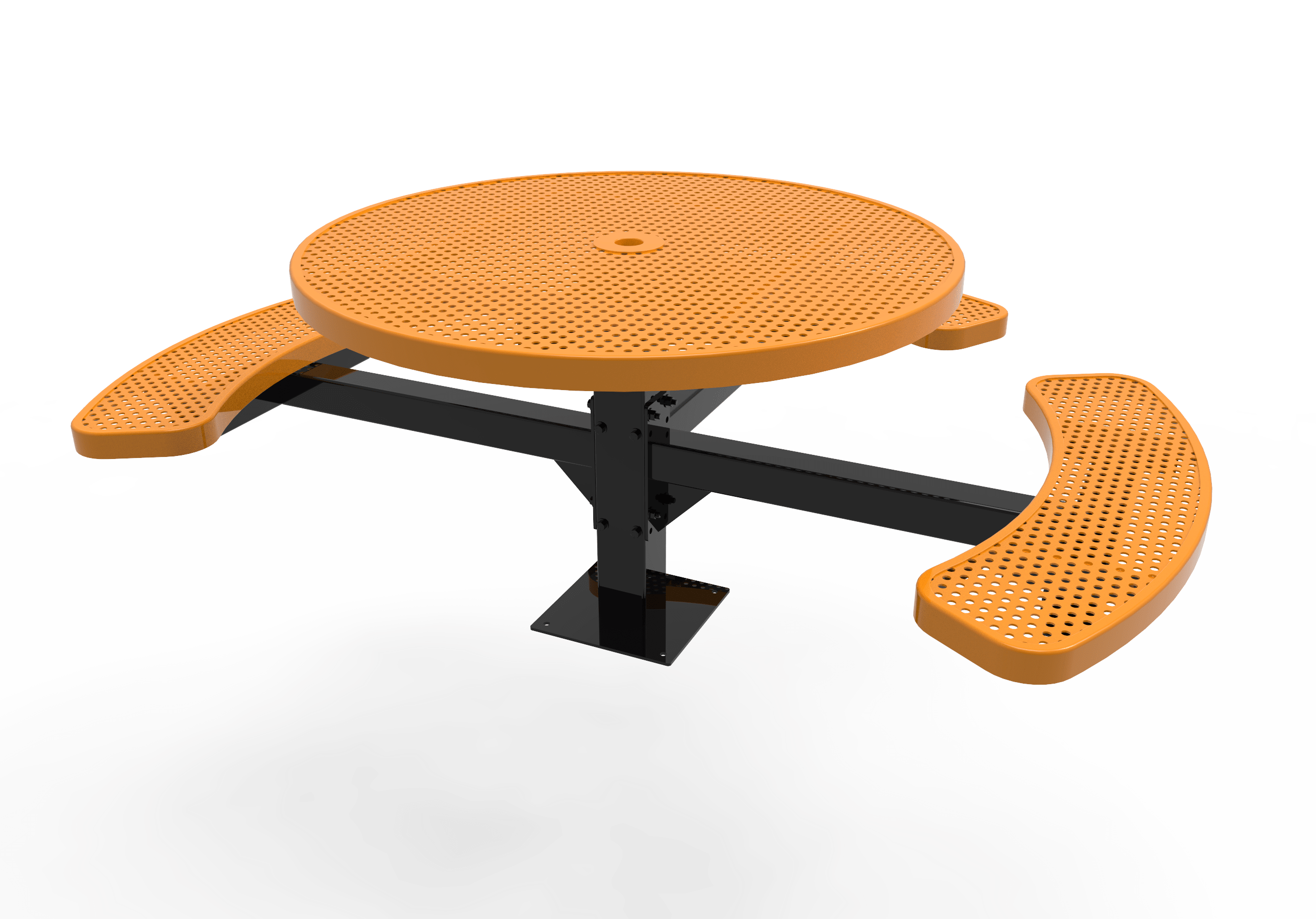 Yellow MyTCoat Round Pedestal Picnic Table 3 Seat Accessible Surface Mount Studio Image