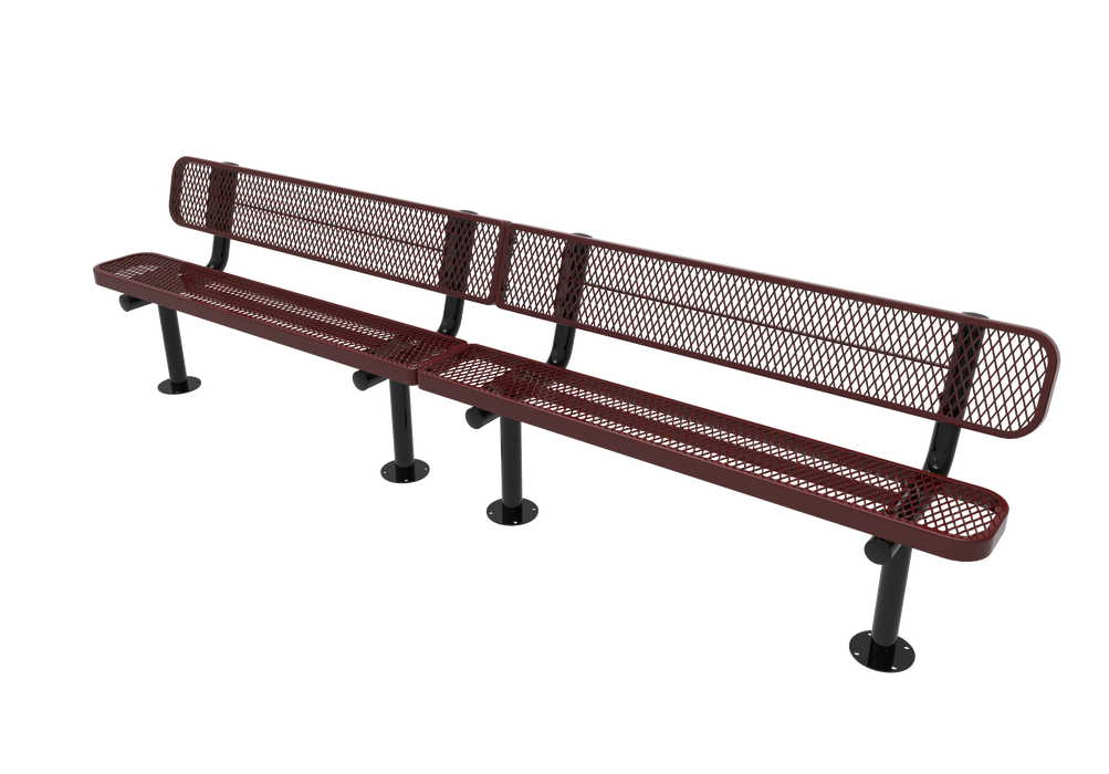 10' - 15' Players Bench with Back - Punched Steel - Surface Mount